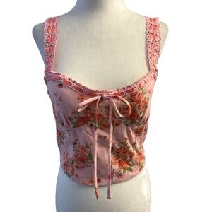 Thirty Thirty LA Floral Lace Pink Women's Crop Top NWT Size M